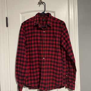 J Crew‎ Gingham Gingham Oxford Men M Slim Red Black Plaid LS Button Shirt